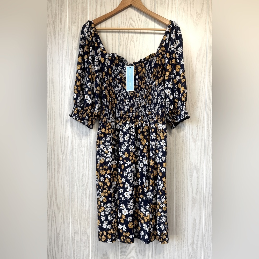 Draper James Jo Dee Dress In Fall Field Flowers NASSAU NAVY MULTI Size XL NWT